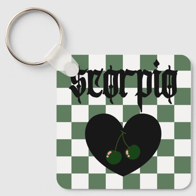 Scorpio Gothic Aesthetic Checkered Cherry Design Nyckelring (Framsida)