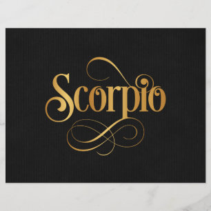 Scorpio Guld på Black med skript Zodiac Sign Scorp Reklamblad