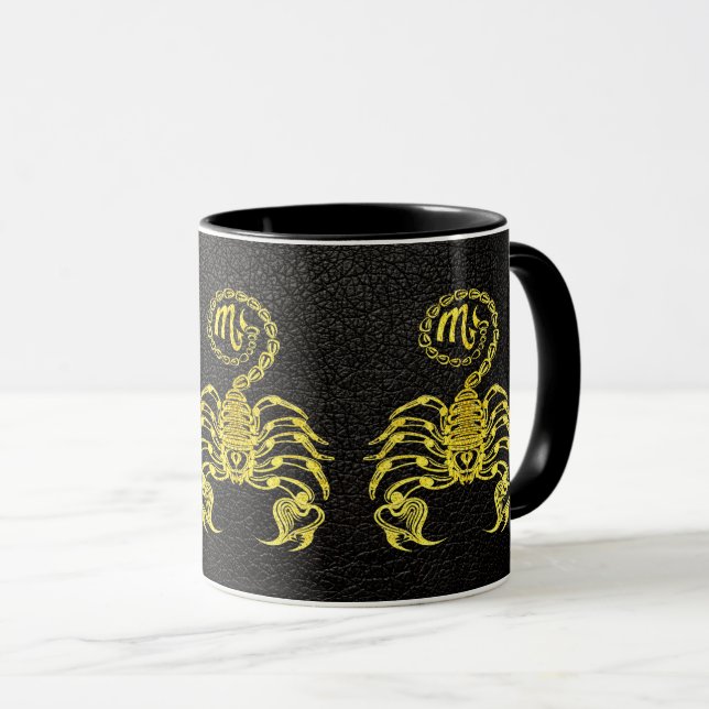 Scorpio Guld på läder Mugg (Framsida höger)