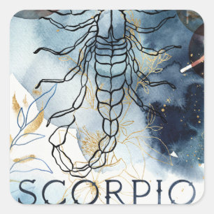 Scorpio horoscope zodiac-tecken blommor planeter fyrkantigt klistermärke