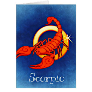 Scorpio i blått gratulationskort hälsningskort