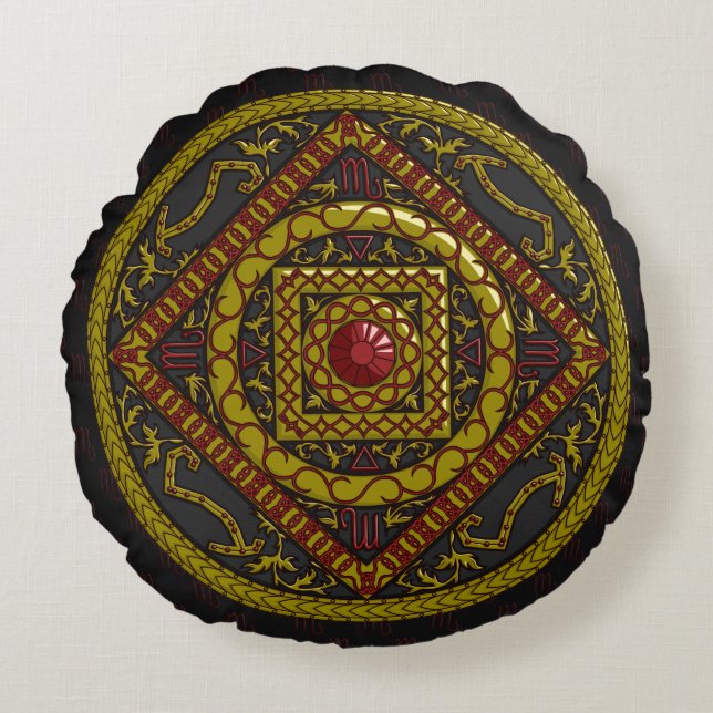 Scorpio Mandala Round Pillow Rund Kudde (Framsidan)