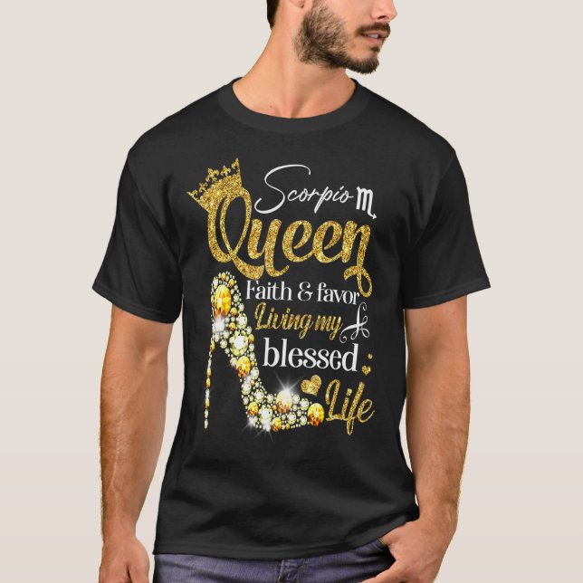 Scorpio Queen Faith Favor Living Blank T Shirt (Framsida)