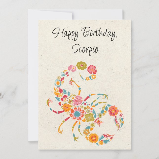 Scorpio Scorpion Zodiac Blommigt Birthday Flata Ca (Framsida)