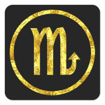 Scorpio Sign Guld Black Circle Hammered Guld look
