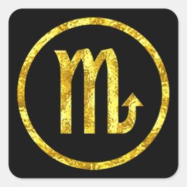 Scorpio Sign Guld Black Circle Hammered Guld look Fyrkantigt Klistermärke