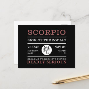 Scorpio Sign of the Zodiac, Astrological Vykort