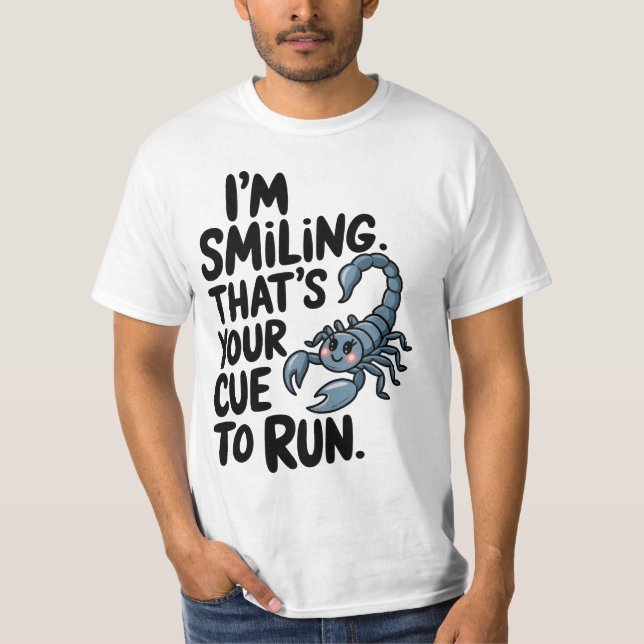 Scorpio Smile: Varning till Springa T Shirt (Framsida)
