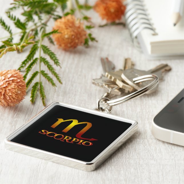 Scorpio Star Guld Fyrkantig Silverfärgad Nyckelring (Sidan)