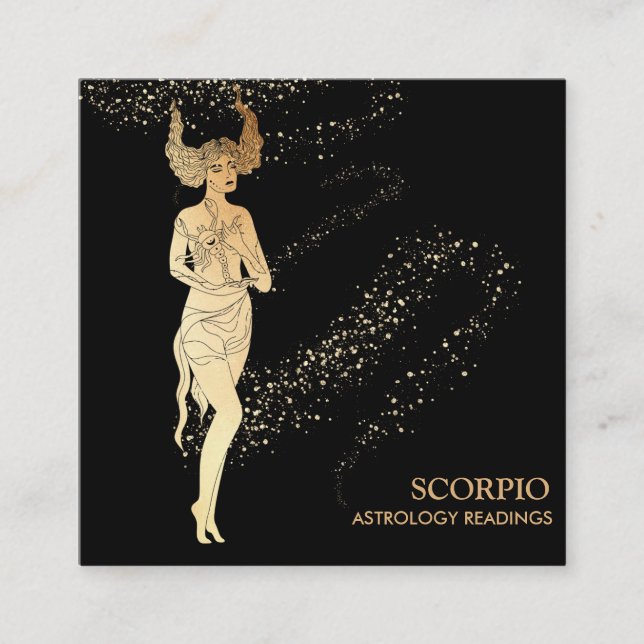 *~* SCORPIO Zodiac Astrology Läsning på svart Fyrkantigt Visitkort (Framsida)