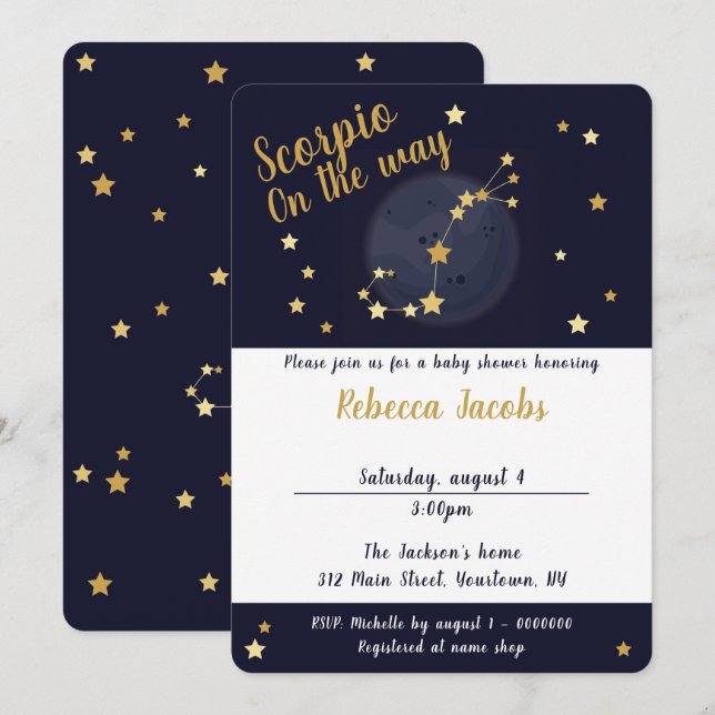 Scorpio zodiac Baby Shower-inbjudan Inbjudningar (Fram/baksida)