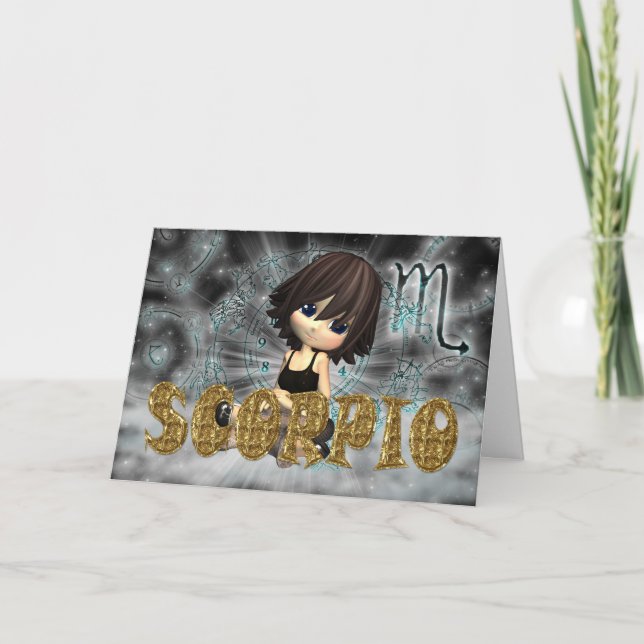 Scorpio Zodiac Birthday-kort med cutie paj Aquama Kort (Framsida)