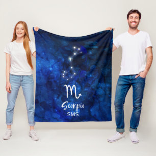 Scorpio Zodiac Constellation Blue Galaxy Monogram Fleecefilt