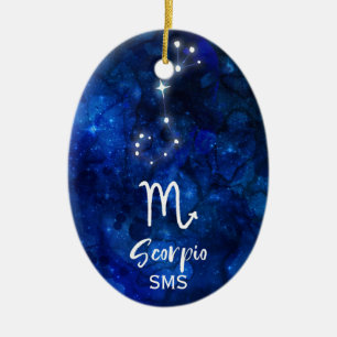 Scorpio Zodiac Constellation Blue Galaxy Monogram Julgransprydnad Keramik