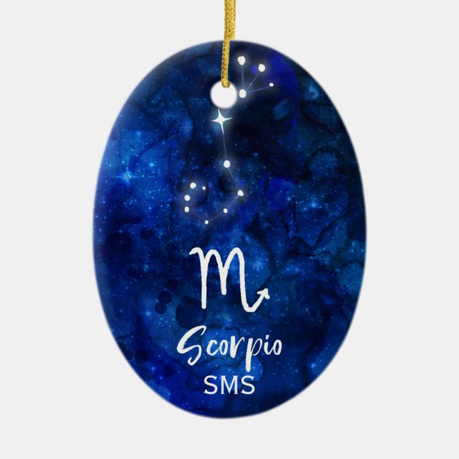 Scorpio Zodiac Constellation Blue Galaxy Monogram Julgransprydnad Keramik (Framsidan)