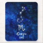Scorpio Zodiac Constellation Blue Galaxy Monogram Musmatta<br><div class="desc">Konstellation av Scorpio Zodiac Blue Galaxy Monogram Design med trendig Brygdelat skriptteckensnitt, Mörk blått vattenfärgsbakgrund struktur, Glowing star konstellation och Skorpion-symbolen. Modern Astrological Sign Birth Horoscope, är perfekt för varje korpionfödelsedag från den 23 oktober till den 21 november! Med Monogrammed första Mitten och efternamn (eller lämna det tomt) som tillval....</div>