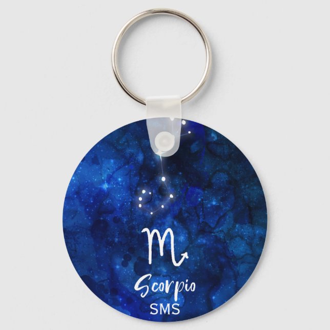 Scorpio Zodiac Constellation Blue Galaxy Monogram Nyckelring (Framsida)