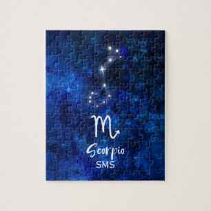 Scorpio Zodiac Constellation Blue Galaxy Monogram Pussel