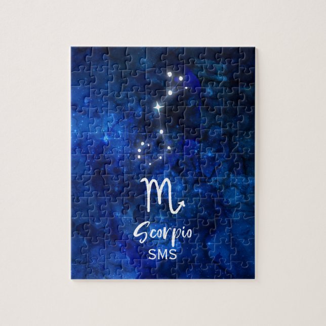 Scorpio Zodiac Constellation Blue Galaxy Monogram Pussel (Vertikal)