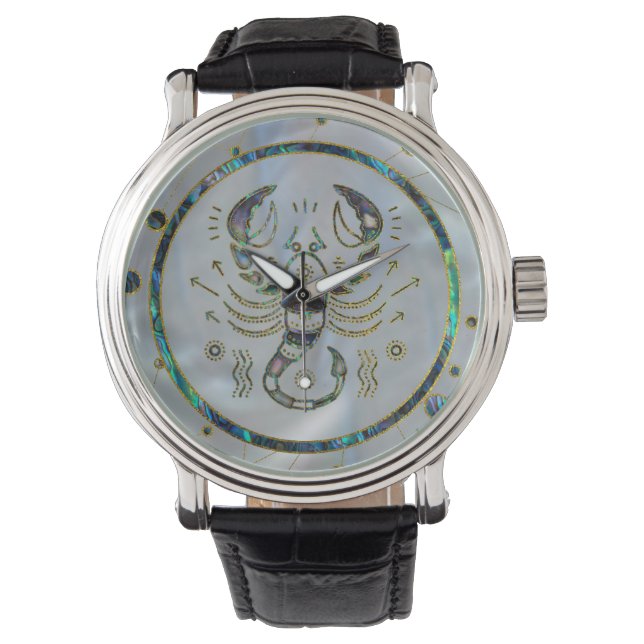 Scorpio Zodiac Guld Abalone on Constellation Armbandsur (Framsida)