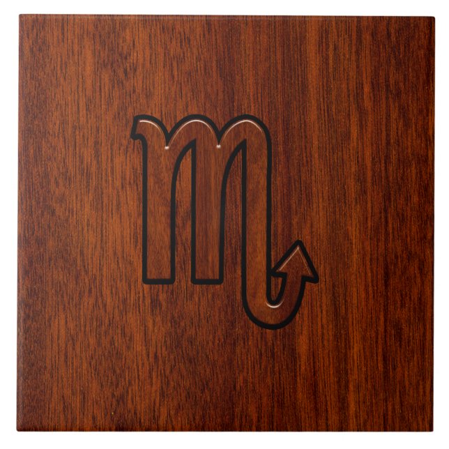 Scorpio Zodiac Logga in Mahogany Brown Stil Kakelplatta (Framsidan)