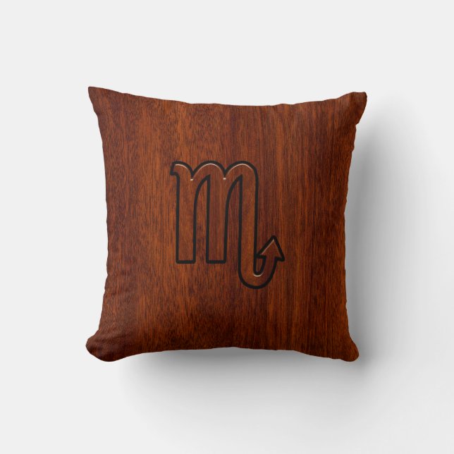 Scorpio Zodiac Logga in Mahogany Brown Stil Kudde (Framsida)