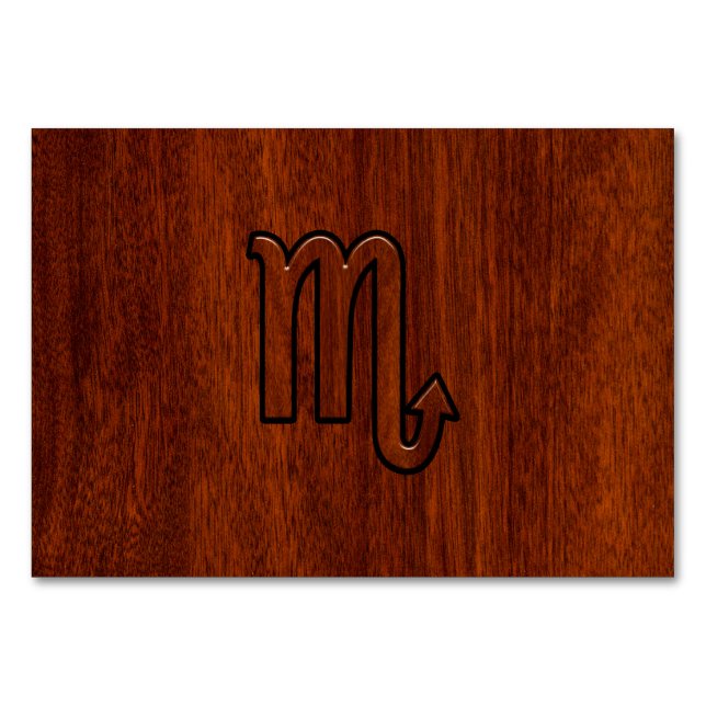 Scorpio Zodiac Logga in Mahogany Stil Bordsnummer (Framsidan)