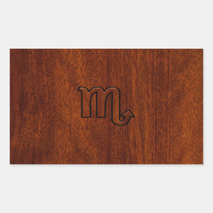 Scorpio Zodiac Logga in Mahogany Stil Rektangulärt Klistermärke