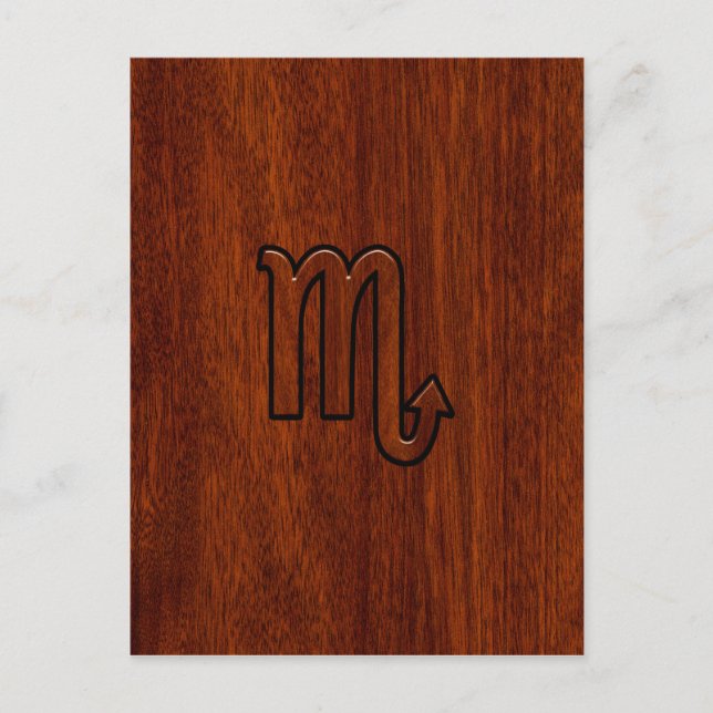 Scorpio Zodiac Logga in Mahogany Stil Vykort (Framsida)