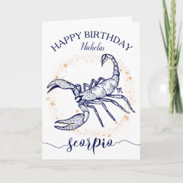 Scorpio Zodiac Navy Gold Monochrome Birthday Card Kort