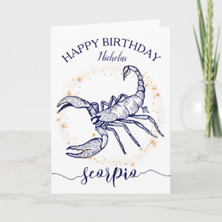Scorpio Zodiac Navy Gold Monochrome Birthday Card Kort