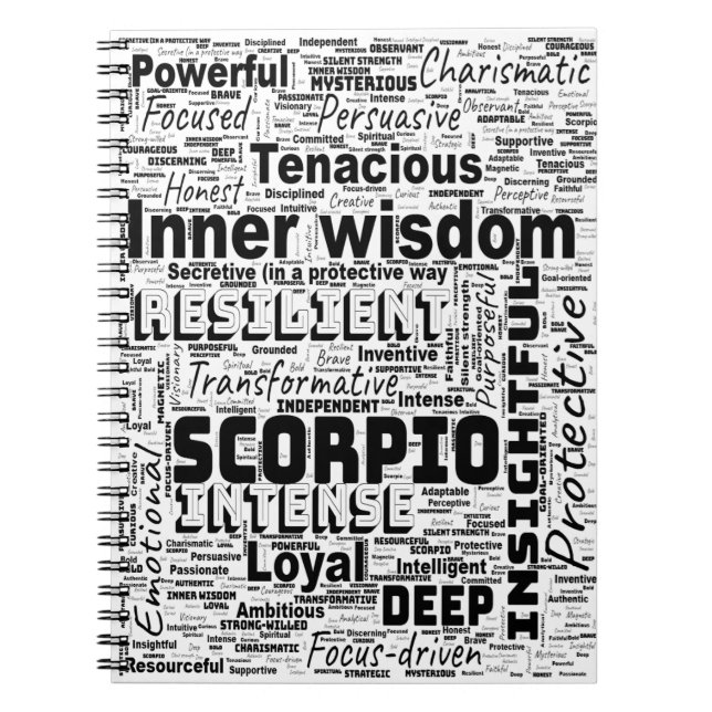 Scorpio Zodiac Ord Cloud-inspiration Anteckningsbok (Framsidan)