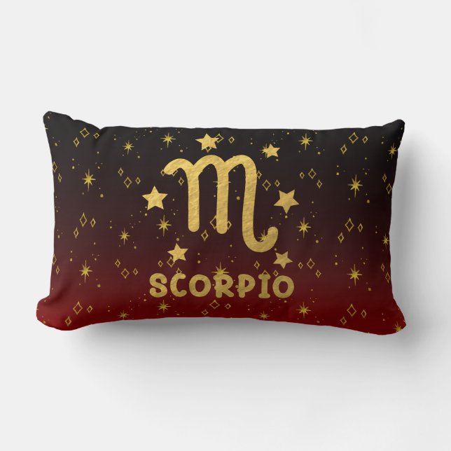 Scorpio Zodiac Red och Guld Lumbar Pillow Lumbarkudde (Framsida)