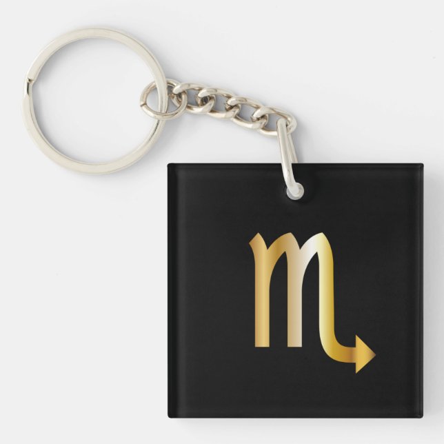 Scorpio Zodiac Sign, Black & Guld Keychain (Framsidan)