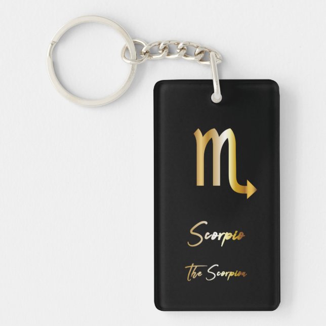 Scorpio Zodiac Sign, Black & Guld Keychain (Framsidan)