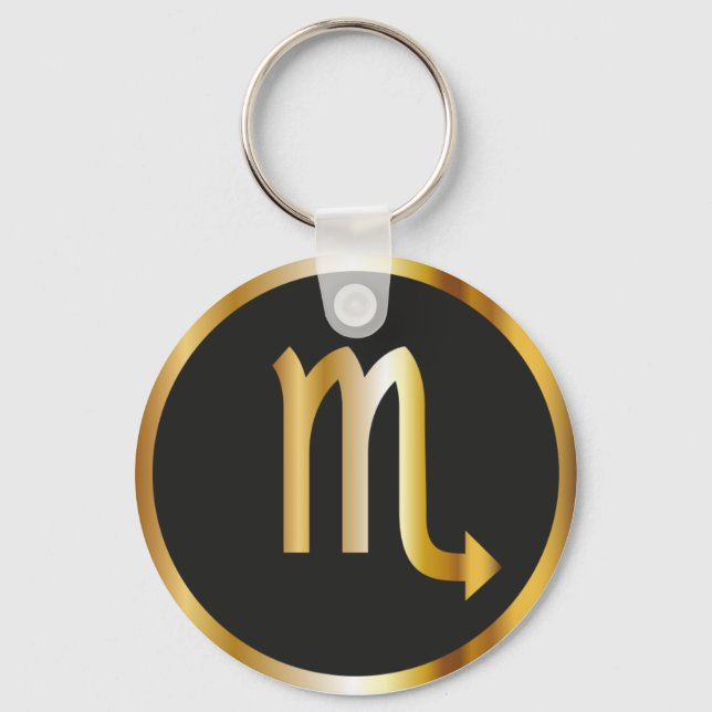 Scorpio Zodiac Sign, Black & Guld Keychain Nyckelring (Framsida)