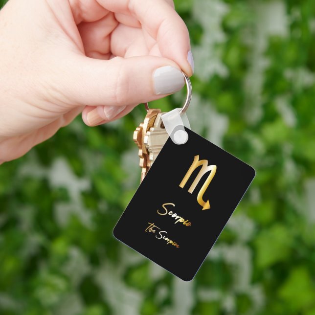 Scorpio Zodiac Sign, Black & Guld Keychain Nyckelring (Hand)
