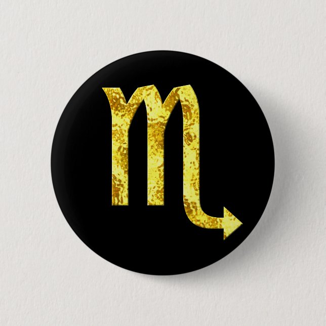 Scorpio Zodiac Sign Black Hammered Guld look Knapp (Framsida)