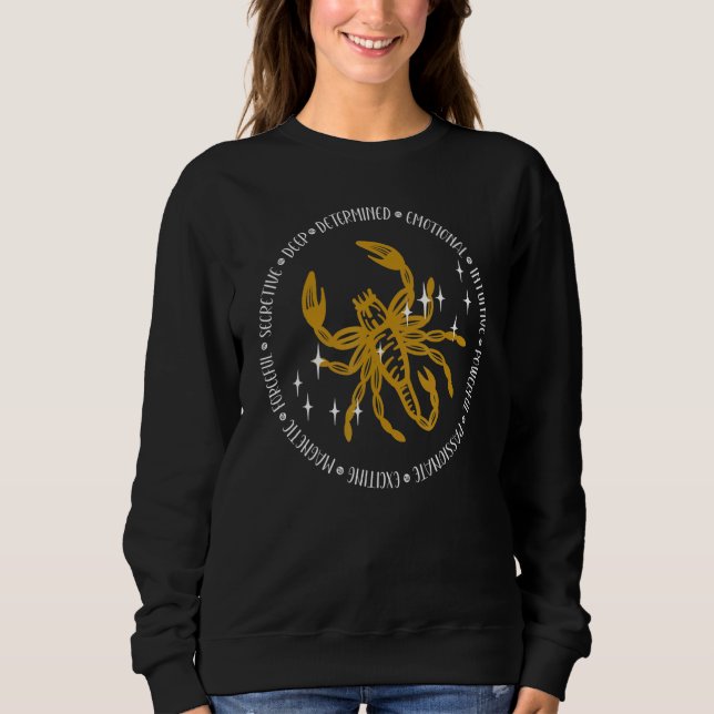 Scorpio Zodiac Sign Good Qualities T Shirt (Framsida)