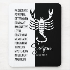 Scorpio Zodiac Sign Mousepad, Black & White Musmatta