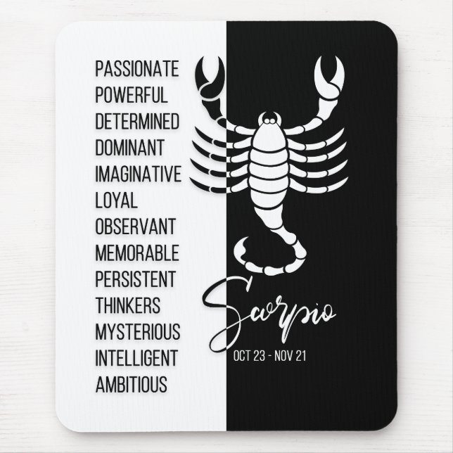 Scorpio Zodiac Sign Mousepad, Black & White Musmatta (Framsidan)