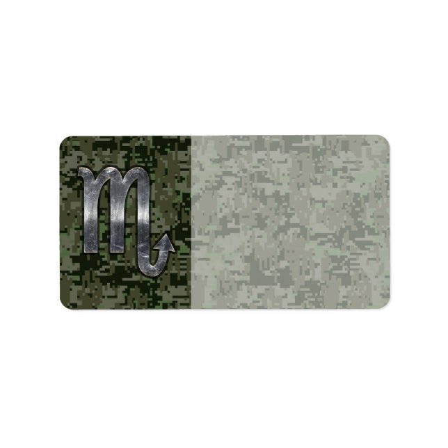Scorpio Zodiac Sign Woodland Digital Camo Adressetikett (Framsidan)