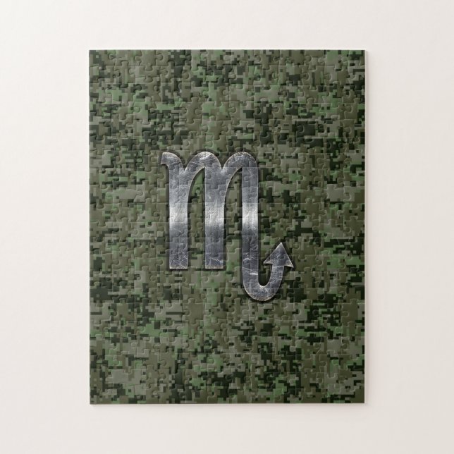 Scorpio Zodiac Sign Woodland Digital Camo Pussel (Vertikal)