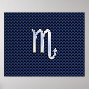 Scorpio Zodiac Signal navy blue carbon fiber print Poster