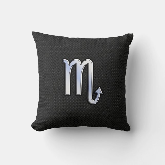 Scorpio Zodiac Silver Skriv svart orkumskinn Kudde (Framsida)