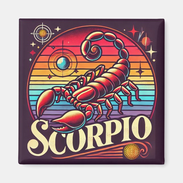 Scorpio Zodiac Square Magnet Retro (Framsidan)