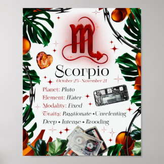 Scorpio Zodiac Stjärntecken Y2K Vit 4:5 Affisch