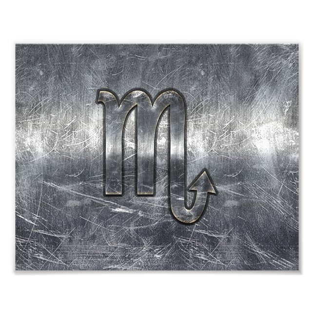 Scorpio Zodiac Symbol i Grunge Metallic Stil Fototryck (Framsidan)