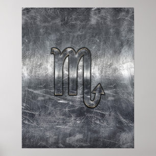 Scorpio Zodiac Symbol i Grunge Metallic Stil Poster
