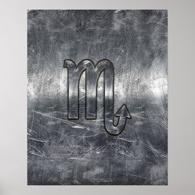 Scorpio Zodiac Symbol i Grunge Metallic Stil Poster (Framsidan)